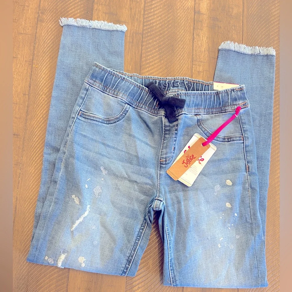 Justice Girls Denim Jeans Elastic Waist-Size 12 Distressed New W/ Tags!